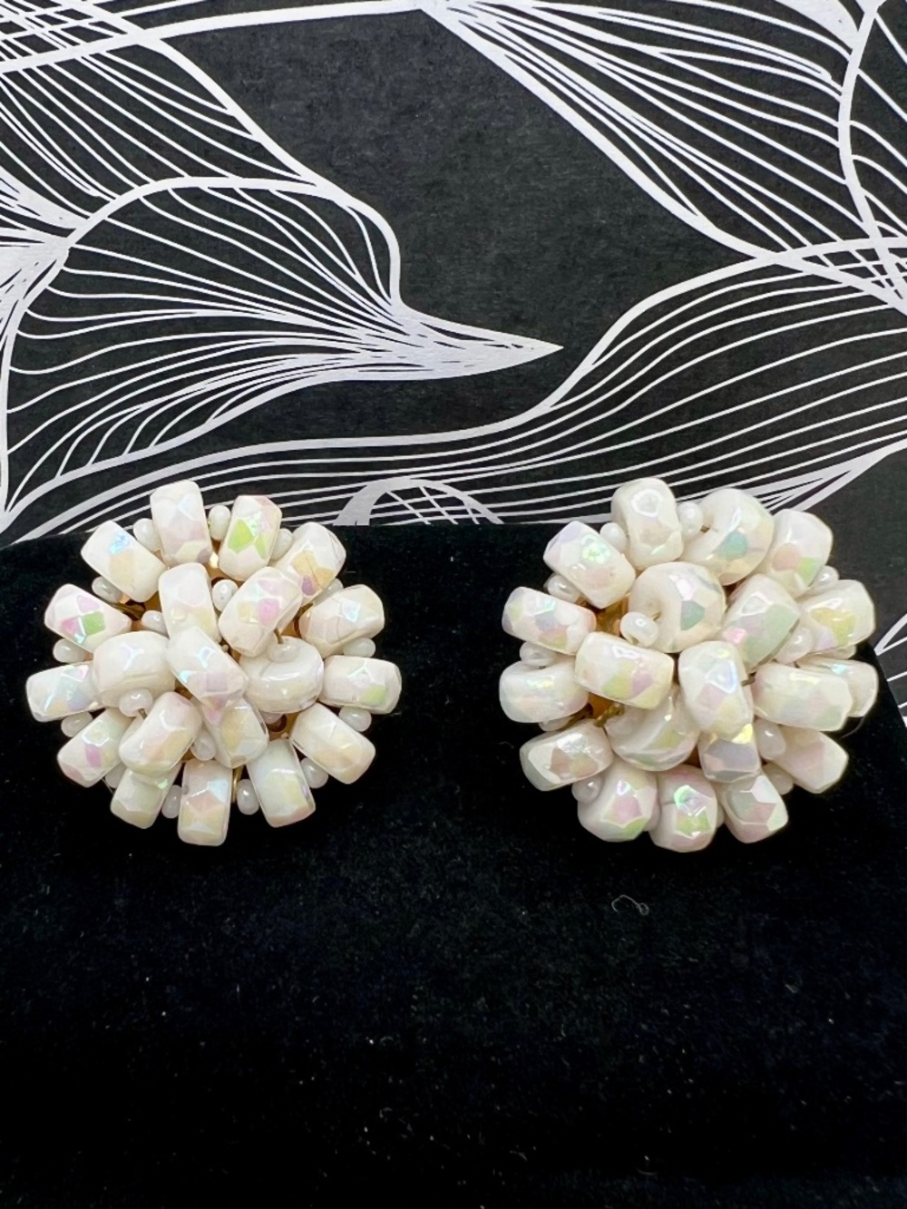 Castlecliff AB Milkglass Bead Custer CLIP Earrings FINAL MARKDOWN